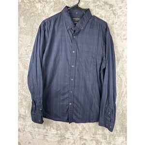 Banana Republic Mens Untucked Fit Navy Plaid Button Down Shirt Size Large